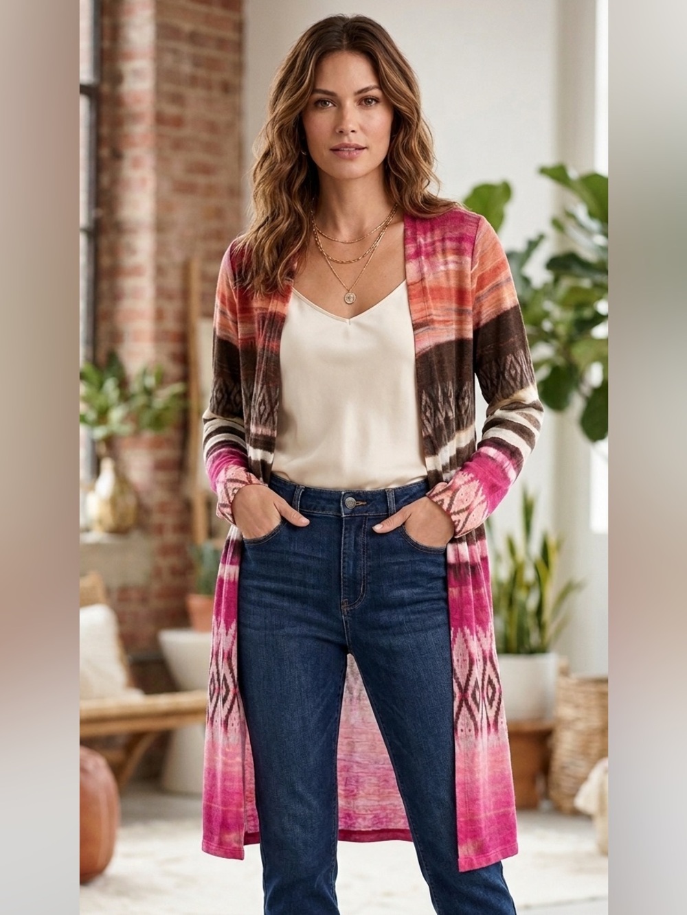 Chico’s Multicolor Striped Duster Cardigan Boho Long Open Front Lightweight